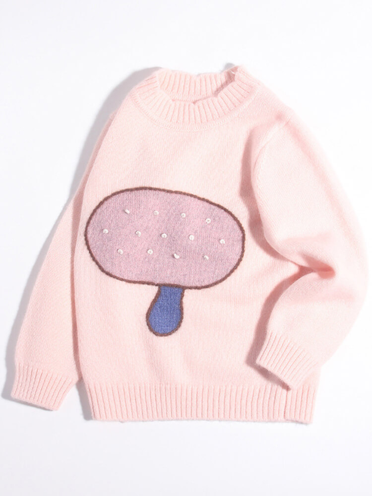 (image for) Kids Soft Pink Mushroom Knit Cashmere Pullover Sweater
